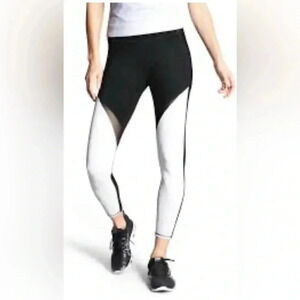 Athleta Precision 7/8 Tight High Rise Legging Black White Mesh Compression